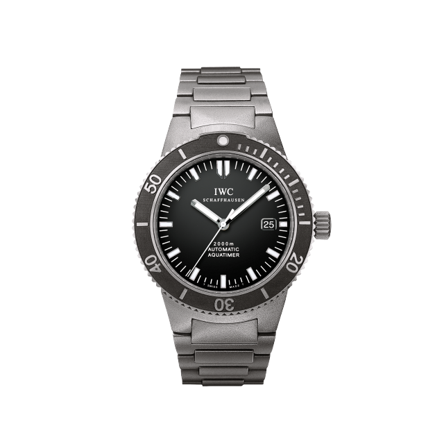 Aquatimer 1988 GST watch with silver band and black dial