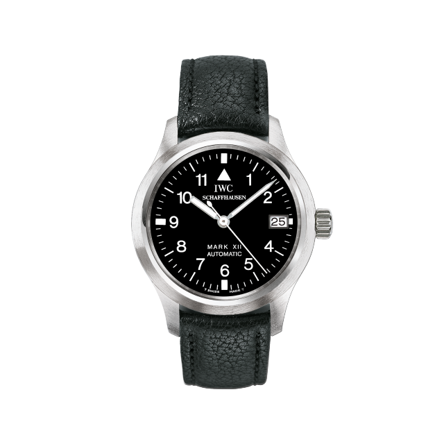 IWC Pilot's Watch Mark XII 1994, black dial, white numerals, stainless steel case, date window.