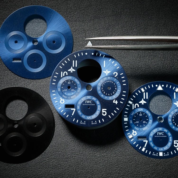 Image showing mechanical elements of Pilot's Watch Perpetual Calendar dial in blue